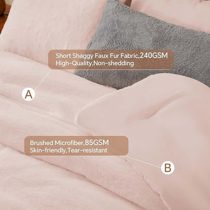 BEDELITE Faux Fur Fleece Queen Comforter Set - Fluffy & Warm Pink Comforter Queen Size，Ultra Soft and Cozy Winter Bedding Set,Fuzzy Thick Bed Set,1 Comforter and 2 Pillowcases