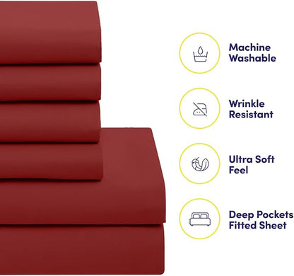 Sweet Home Collection 5 Piece Comforter Set Bag Solid Color All Season Soft Down Alternative Blanket & Luxurious Microfiber Bed Sheets, Red, Twin (Pack of 4)