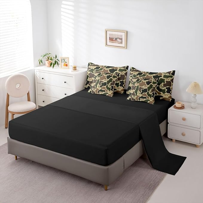 Erosebridal Dino Camouflage 7 Piece Bedding Set Full Dark Green Camo Comforter Set with Sheets Dinosaur Skeleton Bed in a Bag Vintage Skeleton Rustic Bed Sets Comforter