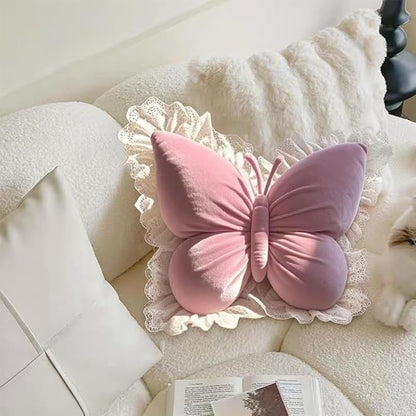 Butterfly Throw Pillow, Butterfly Shaped Decorative Pillow for Sofa Couch Bed, Plush Velvet Lumbar Support Cushion for Office Chair & Car Seat (Pink)