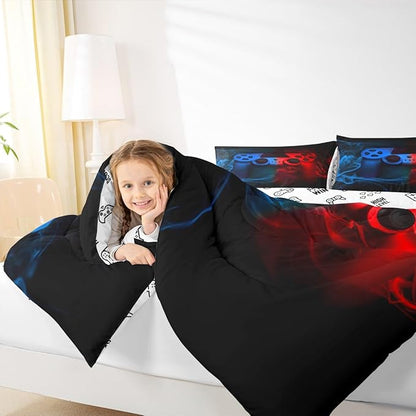 Erosebridal Queen Comforter Set for Boys, Gaming Bedding Sets, Kids Toddler Bedding Set, Red, Blue