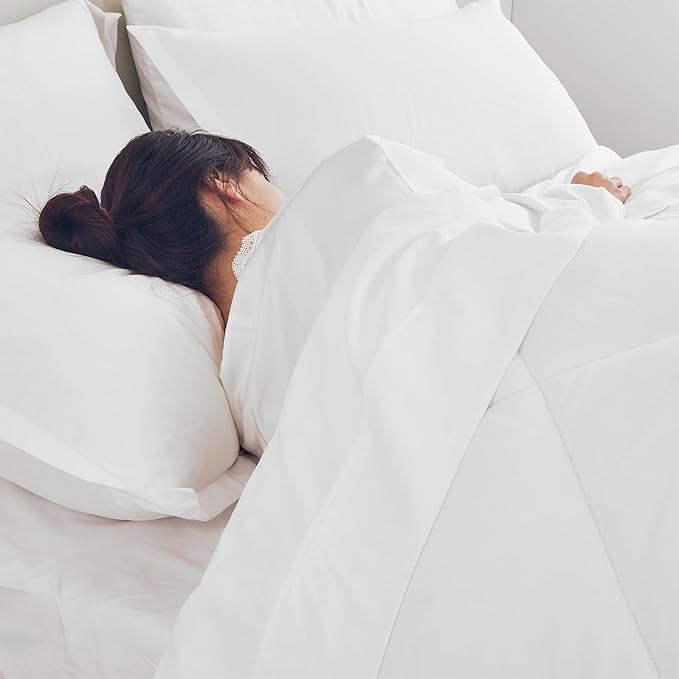 Comforter King Size, 7 Pieces Luxurious All Season Cooling Fluffy Soft Quilted Down Alternative Comforter (102x90 Inch), Box Stitched (White Square, King)