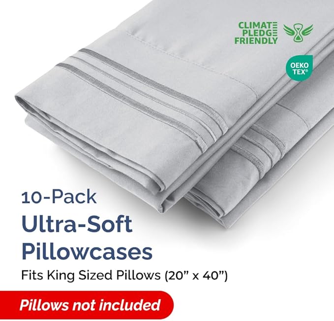 King Pillow Cases Set of 10 - Ultra Soft Hotel Quality Pillowcase Covers - Comfy. Cozy & Wrinkle Free - Shrink, Stain and Fade Resistant - Machine Washable Pillow Protectors - 10 Pcs Set - Steel Blue
