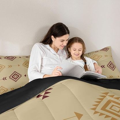 Feelyou Kids Brown Boho Western Bedding Set Toddler Size Southwestern Aztec Tribal Comforter Set for Boys Girls Bohemian Duvet Quilt