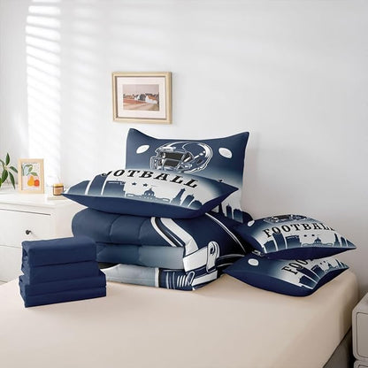 Erosebridal Football Full 7 Piece Bedding Set for Boys Girls Sports Rugby Comforter Set with Sheets Ball Competitive Games Bed in A Bag for Kids and Adults,Football City Theme Bed Set(Indianapolis)