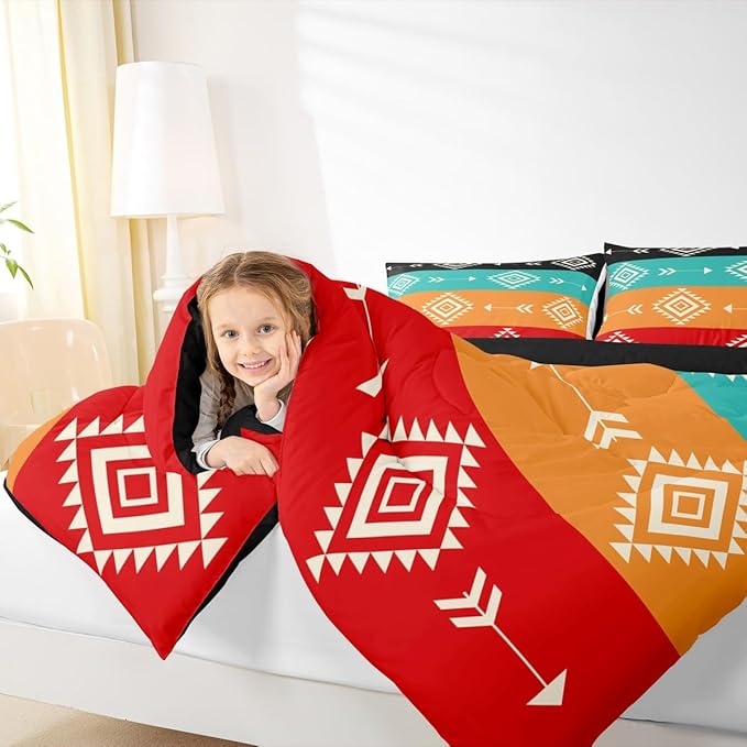 Feelyou Colorful Western Comforter Set Southwestern Aztec Tribal Bedding Set Queen Size for Kids Boys Girls Bohemian Duvet Quilt