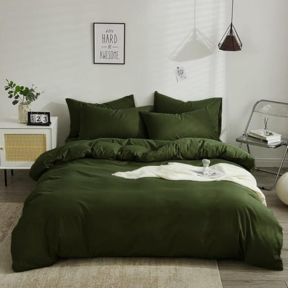Wellboo Army Green Comforter Set Queen Size Military Green Solid Color Bedding Comforter Set Soft Dark Olive Quilt Comforter for All Seasons Women Men Hunter Green Comforter Cozy Plain Color Bed