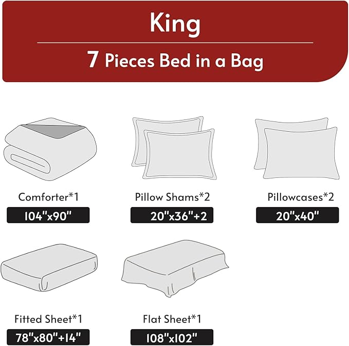 MUXHOMO 7 Pieces King Comforter Set, Reversible Bed in a Bag King Size, All Season Bedding Set with Comforter, Flat Sheet, Fitted Sheet, Pillowcases & Shams, Light Pink & Ivory