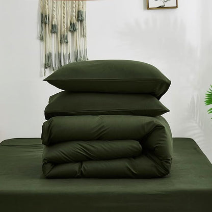 KAREVER Army Green Comforter Set King Deep Dark Green Bedding Set Men Breathable Bedding Set Women Soft Olive Green King Size Comforter Set Skin Friendly Bedding