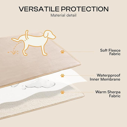 Luciphia Waterproof Pet Blanket, Liquid Pee Proof Dog Blanket for Sofa Bed Couch, Reversible Sherpa Fleece Furniture Protector Cover for Small Medium Large Dogs Cats, Khaki+Beige Large（65" x 57"）