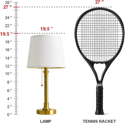Oneach 19.5" Gold Table Lamp Set of 2, Small Bedside Table Lamps with USB A+C Charging Ports, Pull Chain Switch, Brass Modern Nightstand Lamps for Living Room, Bedroom, Nursery