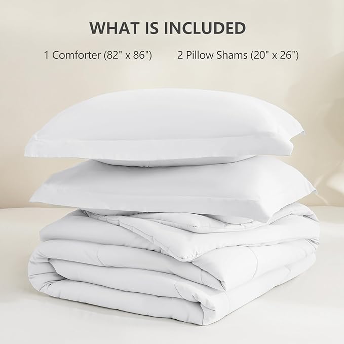 CozyLux Full Size Comforter Sets - White Comforter Full Size, 3 Pieces Box Stitched Bed Set for All Seasons, Soft Lightweight Bedding Sets with 1 Down Alternative Comforter and 2 Pillow Shams