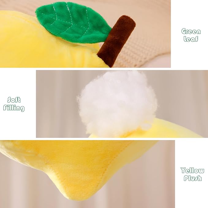 Marble Empire Lemon Throw Pillow for Couch, 15-Inch Yellow Fruit Shaped Decorative Pillow, Soft Plush Hugging Pillow for Living Room, Bedroom & Office Decor