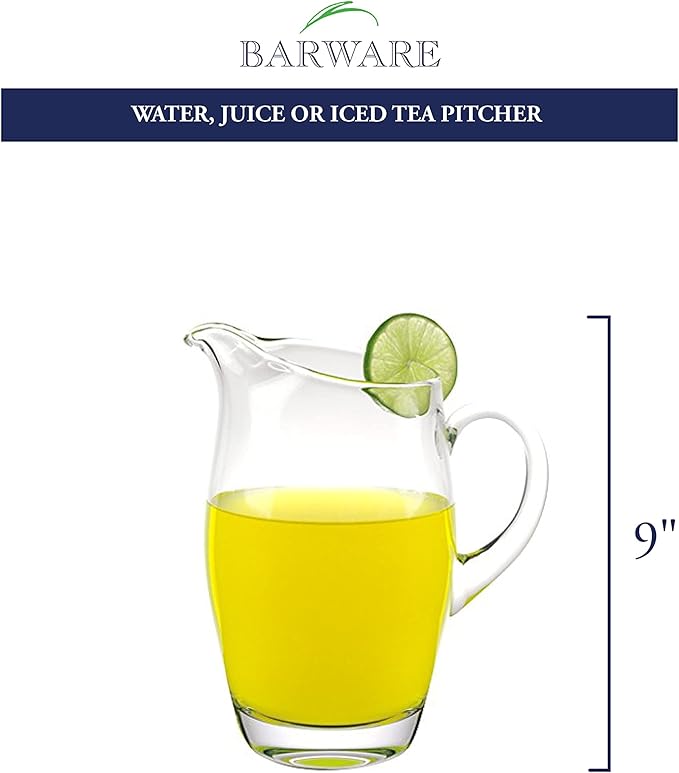 Badash Classic Crystal Glass Pitcher - 54 oz. European Mouth-Blown Barrel-Shaped Pitcher for Water, Iced Tea, Juice, Cocktails & More - Fine Quality Lead-Free Crystal