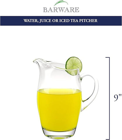 Badash Classic Crystal Glass Pitcher - 54 oz. European Mouth-Blown Barrel-Shaped Pitcher for Water, Iced Tea, Juice, Cocktails & More - Fine Quality Lead-Free Crystal