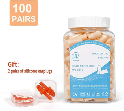 LYSIAN Foam Ear Plugs for Sleeping Small Ear Canals Women, Kids-35dB SNR Noise Canceling Sleep Earplugs for Snoring, Work, Shooting, Studying, Flesh Color-100 Pairs