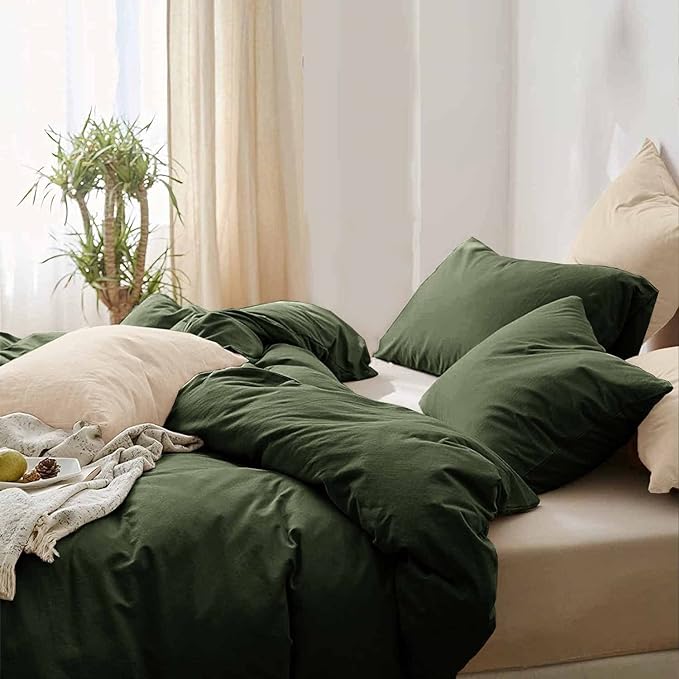 ETDIFFE Dark Green Twin/Twin XL Size Comforter, 2pc Soft Farmhouse Olive Bedding Set & Collection, Lightweight All Season Microfiber Down Alternative Bed Comforter with 1 Pillow Sham for Women Men