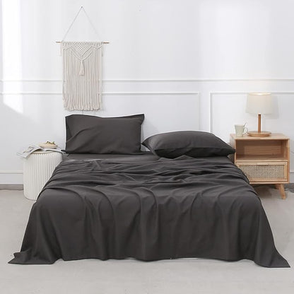 Simple&Opulence Belgian Linen Sheet Set Solid Color - 4 Pieces (1 Flat Sheet, 1 Fitted Sheet & 2 Pillowcases) Natural Flax Cotton Blend Soft Breathable Farmhouse Bedding - Queen Size, Dark Grey