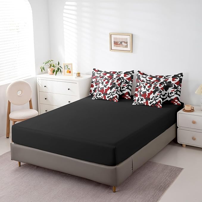 Erosebridal Camo 7 Pcs Comforter Set Queen Size Duck Hunter Bedding for Kids Boys Army Camouflage Hunting Bed in A Bag Sheet Set Vintage Red Black Bedroom Decor Wild Animal Duck Rustic Bed Set