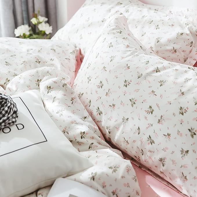 Floral Comforters Full Size 3 Pieces Soft Cute Floral Bedding Comforter Sets Garden Style Pink Flower Print Botanical Flowers Comforter Set for All Seasons 1 Comforter and 2 Pillowcases