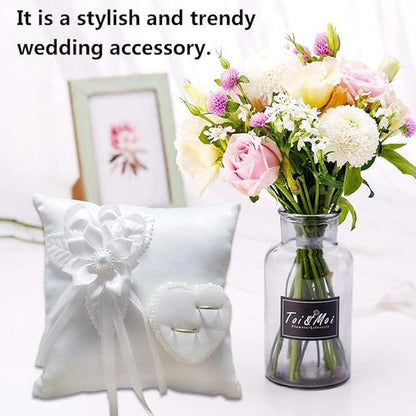 Veemoon Lace Pearl Wedding Ring Bearer Pillow Holder, 7.9 Inch Ring Bearer for Wedding