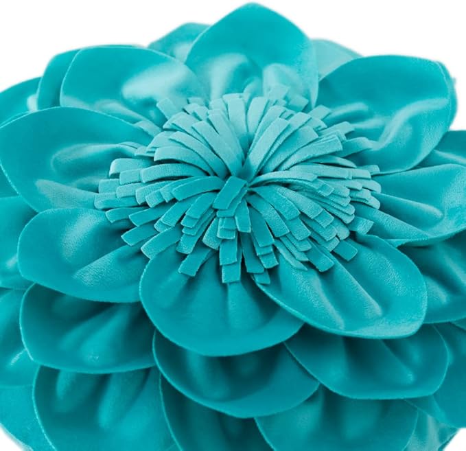 Decorative Throw Pillow 3D Flower Round Pillow Accent Handmade Cushion with Insert for Couch Bed Home Decor 12 Inch Teal