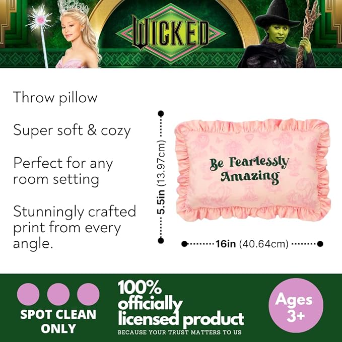 Wicked: for Good Bedding Rectangle Throw Pillow, Pink, 16 in x 16 in, (Officially Licensed Product) by Franco Collectibles