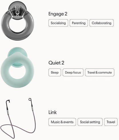 Loop Earplugs Everyday Link Bundle (2-Pack) | Engage 2 + Quiet 2 + Link | Reusable Ear Plugs for Sleep, Focus, Noise Sensitivity, Socializing & More | 16 dB/24 dB Noise Reduction