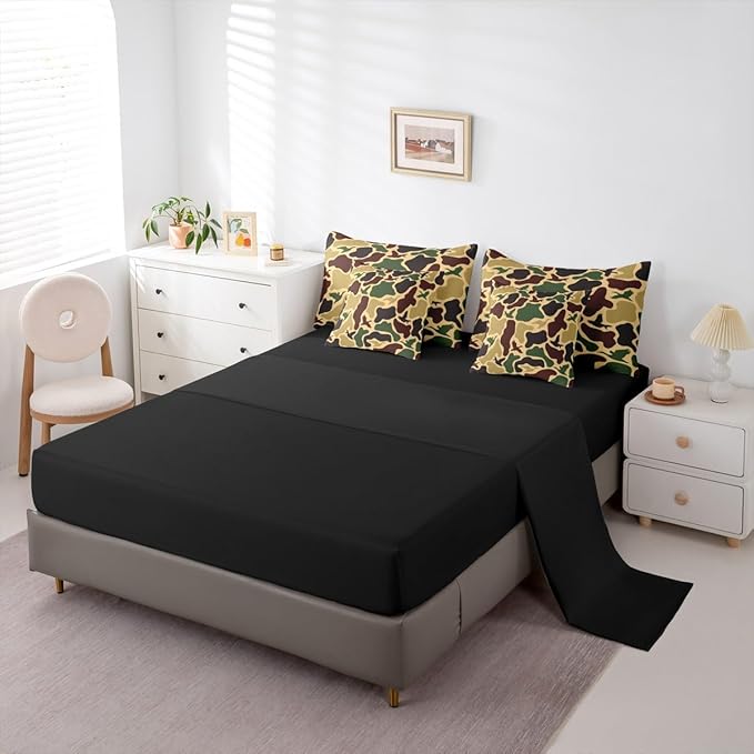 Erosebridal Camouflage Military 7 Piece Bedding Set Full Duck Hunting Comforter Set with Sheets Farmhouse Woodland Bed in a Bag Camo Huner Bed Sets Comforter