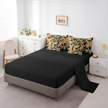 Erosebridal Camouflage Military 7 Piece Bedding Set Full Duck Hunting Comforter Set with Sheets Farmhouse Woodland Bed in a Bag Camo Huner Bed Sets Comforter