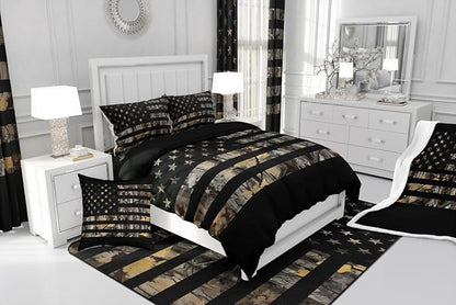 Feelyou American Flag Camo Comforter Set All Season Hunting Bedding Set with 2 Pillow Cases Military Camouflage Kids Full Bedclothes Rustic Trees Leaves Bedroom Decor Duvet Quilt Soft Lightweight