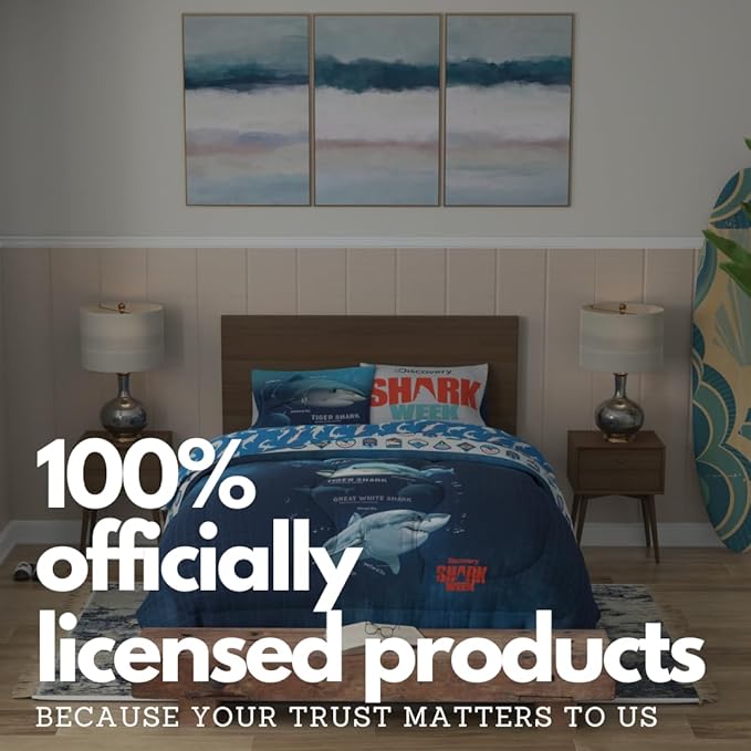 Collectibles Discovery Shark Week Bedding 5 Piece Super Soft Comforter and Sheet Set, Full, (Officially Licensed Product) by Franco