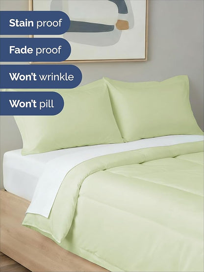 Queen Comforter Set - 3 Piece Bed Set for All Seasons - 1 Soft Quilted Comforter w/ Corner Tabs & 2 Pillow Shams - Comfy, Cozy & Breathable - Premium Down Duvet Insert - Queen Size, Light Sage Green
