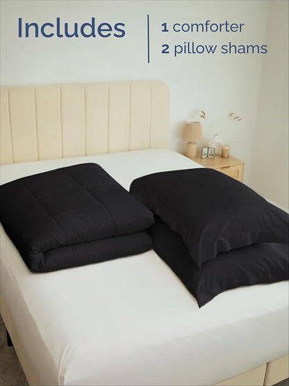 King Comforter Set - 3 Piece Bed Set for All Seasons - 1 Soft Quilted Comforter with Corner Tabs & 2 Pillow Shams - Comfy, Cozy & Breathable - Premium Down Duvet Insert - Oeko-TEX - King Size, Black