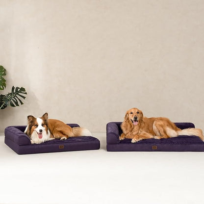 EHEYCIGA Large Dog Bed Memory Foam for Crate, Orthopedic Dog Bed Large Size Dogs with Washable Removable Cover, Waterproof Pet Sofa Couch with Nonskid Bottom, 35x22x6, Purple