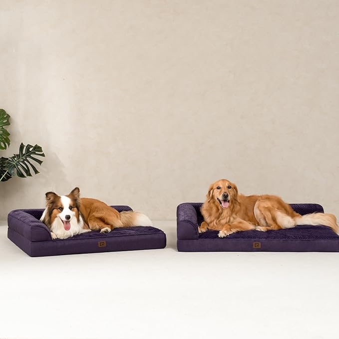 EHEYCIGA Extra Large Dog Bed Othorpedic, Memory Foam XL Dog Bed with Washable Removable Cover, Waterproof Pet Sofa Couch XLarge Size Dogs with Nonskid Bottom, 44x32x6.5, Purple