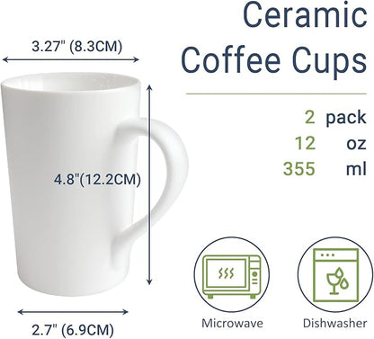 2 Pack 12 OZ Ceramic Coffee Cup Simple Pure White Ceramic Cup Plain Large Tall White Milk Tea Coffee Mug with Handle