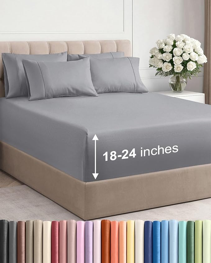 Extra Deep Queen Sheet Set - 6 Piece Breathable and Cooling Sheets - Hotel Luxury Bedding for Women, Men, Kids & Teens - Easy Secure Fit - Soft, Wrinkle Free & Comfy - Extra Deep Pockets - Steel Blue
