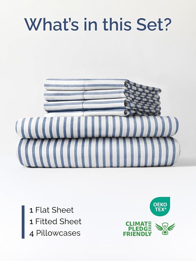 Extra Deep King Sheet Set - 6 Piece Breathable and Cooling Sheets - Hotel Luxury Bedding for Women, Men, Kids & Teens - Easy & Secure Fit - Soft and Wrinkle Free - Extra Deep Pockets - Blue Stripes