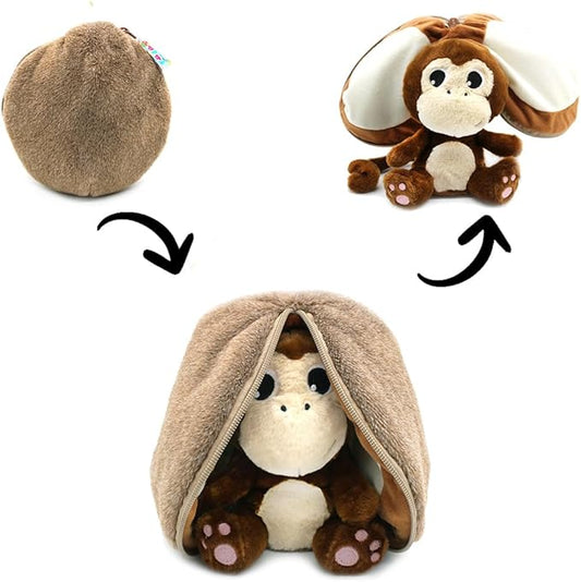 LES DÉGLINGOS Flipetz Coconet The Monkey Decorative Pillow – Reversible Coconut to Monkey 2-in-1 Plush Cushion – 7.5 Inch Stuffed Animal Pillow for Sofa, Bed & Any Room | Home Décor Gift for All Ages