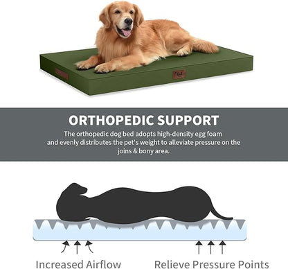 Outdoor Dog Bed for Small Dogs, Waterproof Dog Crate Bed for Medium Dogs Cats, Orthopedic Egg Crate Foam Pet Bed with Washable Removable Oxford Cover, Amy Green