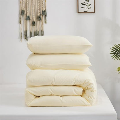 Cottonight Ivory Comforter Set Queen Beige White Bedding Comforter Set Full Off White Solid Blanket Quilts Cotton Modern Soft Breathable Modern Simple Ivory Bedding Set for Women Men Queen Bed