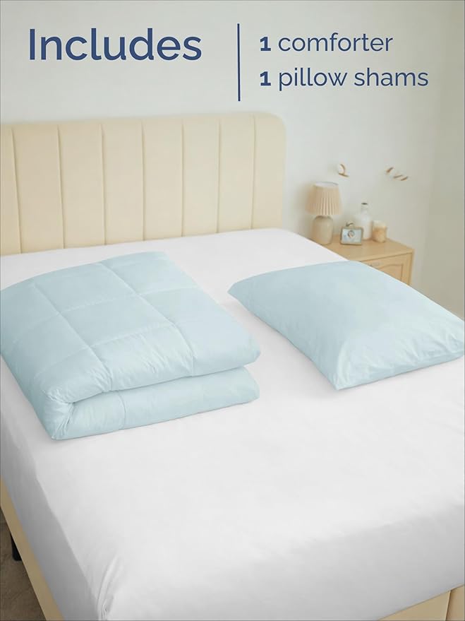 Twin XL Comforter Set - 2 Piece Bed Set for All Seasons - 1 Soft Quilted Comforter with Corner Tabs & 1 Pillow Sham - Comfy & Breathable - Premium Down Duvet Insert - Oeko-TEX - Twin XL Size, Ice Blue