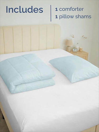 Twin XL Comforter Set - 2 Piece Bed Set for All Seasons - 1 Soft Quilted Comforter with Corner Tabs & 1 Pillow Sham - Comfy & Breathable - Premium Down Duvet Insert - Oeko-TEX - Twin XL Size, Ice Blue