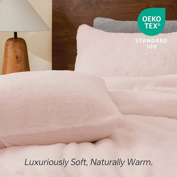 BEDELITE Faux Fur Fleece King Comforter Set - Fluffy & Warm Pink Comforter King Size，Ultra Soft and Cozy Winter Bedding Set,Fuzzy Thick Bed Set,1 Comforter and 2 Pillowcases