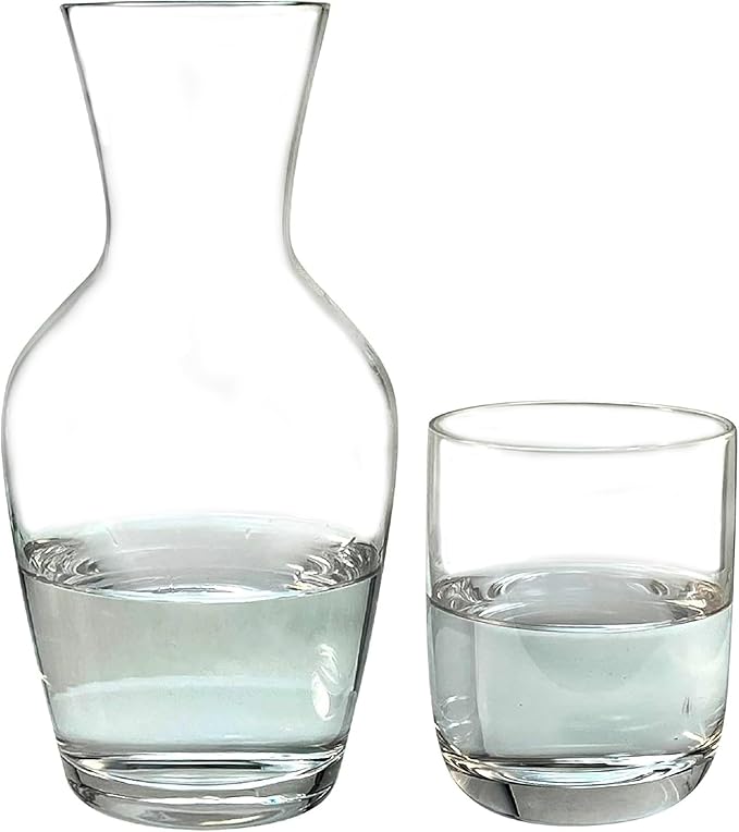 Lily's Home 26 oz Water Carafe, With Glass Cup as Lid, Bedside Water Carafe for Bedroom, Bathroom, or Kitchen, Ideal for Midnight Hydration and End Table Decor