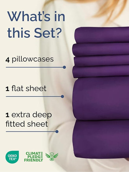 Extra Deep Queen Sheet Set - 6 Piece Breathable and Cooling Sheets - Hotel Luxury Bedding for Women, Men, Kids & Teens - Easy & Secure Fit - Soft, Wrinkle Free and Comfy - Extra Deep Pockets - Purple