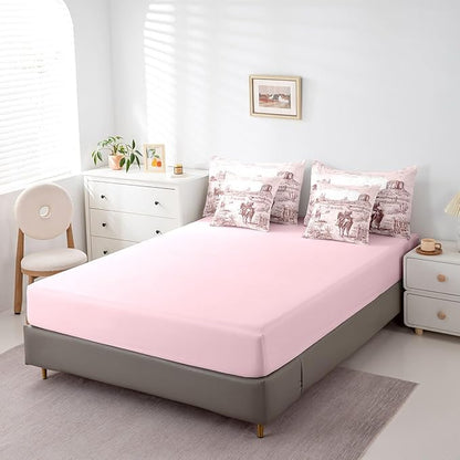 Feelyou Pink Western Decor Comforter Set with Sheets Queen Size Kids West Cowboy Horse 7 Pieces Bedding Set for Boys Girls Teens Rodeo Cowboy Style Bed in a Bag Breathable Grunge Design Bed Set