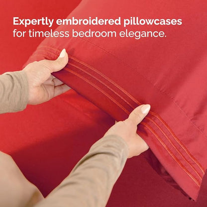Full XL Size 4 Piece Sheet Set - Comfy Breathable & Cooling Bed Sheets Set - Hotel Luxury Bedding for Women, Men, Kids, Teens, Boys & Girls - Deep Pockets, Ultra-Soft, Wrinkle Free - Oeko-Tex - Red
