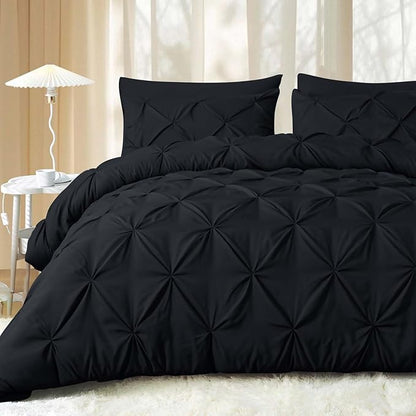 JOLLYVOGUE Twin XL Comforter Set 5 Pieces - Bed in a Bag Twin XL for All Season, Pintuck Bedding Comforter Sets with Comforter, Flat Sheet, Fitted Sheet and Pillowcases & Shams, Black